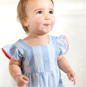 Bella Romper in Soft Chambray Stripe