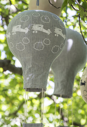Blue & White Airplanes & Clouds Hot Air Balloon Mobile