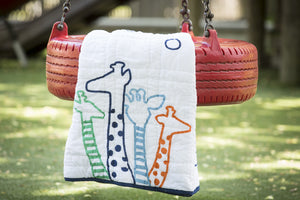 Giraffe Friends with Navy Blue Trim Reversible Baby Quilt