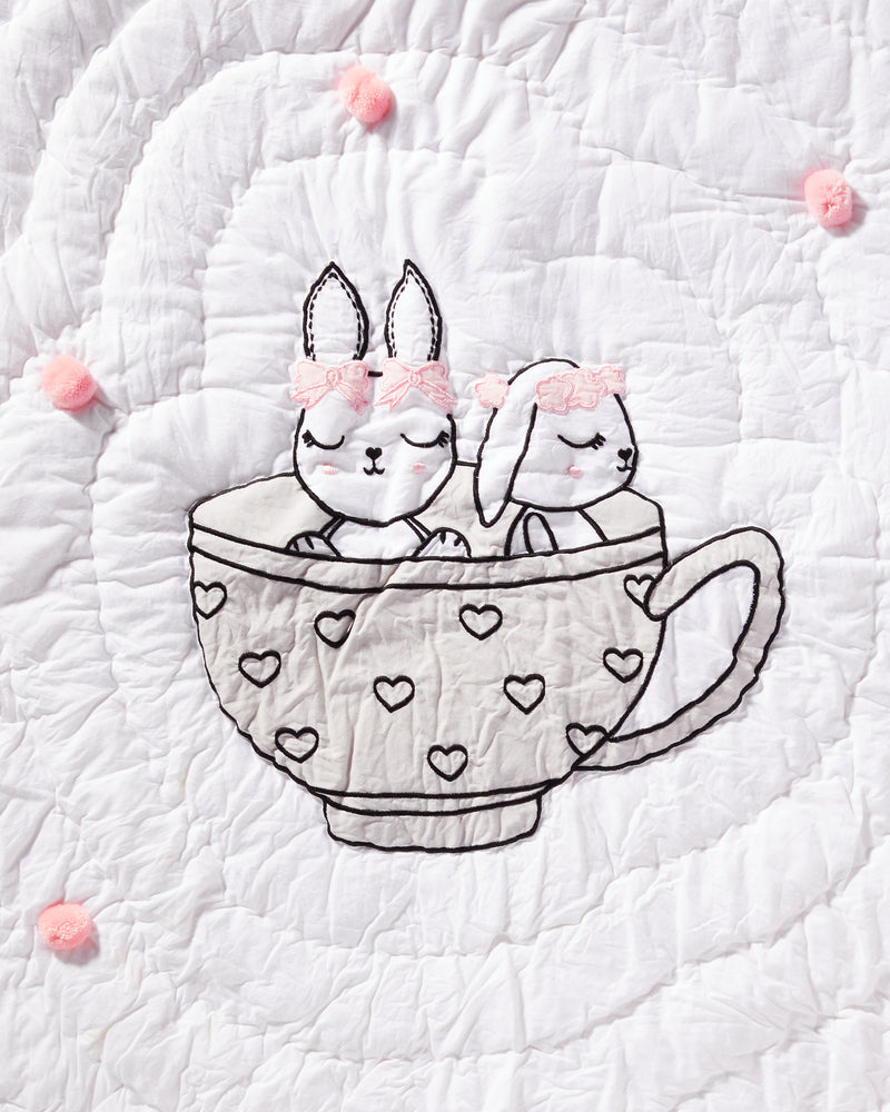 Tea for Two Bunny Applique Reversible Baby Quilt