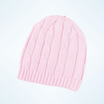 Pink Cable-Knit Beanie Hat