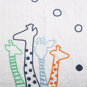 Giraffe Friends with Navy Blue Trim Reversible Baby Quilt